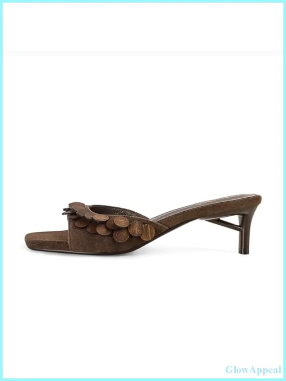 Women's Suede Kitten Heel Mules Slip On Square Toe Sandals